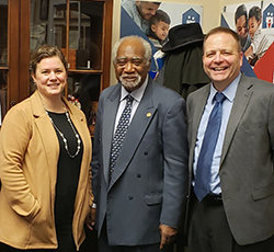 Shannon Haymond (left) and Dennis Dietzen (right) meet with Rep. Danny Davis (center) to discuss improving pediatric reference intervals.