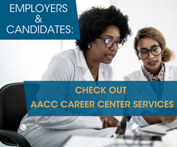 Two women in white lab coats with the text "Check out AACC Career Center Services" overlaid. 