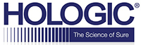 Hologic logo; dark blue, all caps "Hologic" with white "The science of sure" in a dark blue bar with a left side fade below