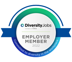 A blue circle badge to designate AACC for Diversity Jobs