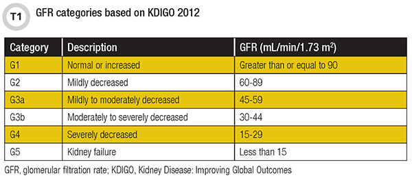 GFR categories based on KDIGO Table 1