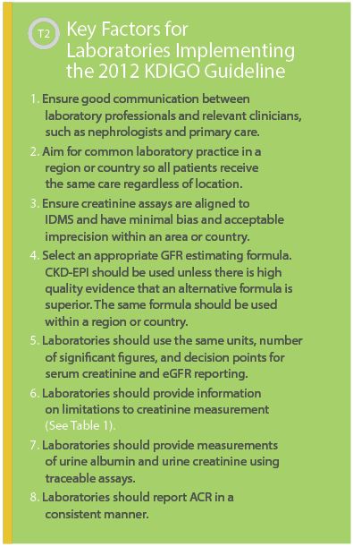 Key Factors for Laboratories Implementing the 2012 KDIGO Guideline